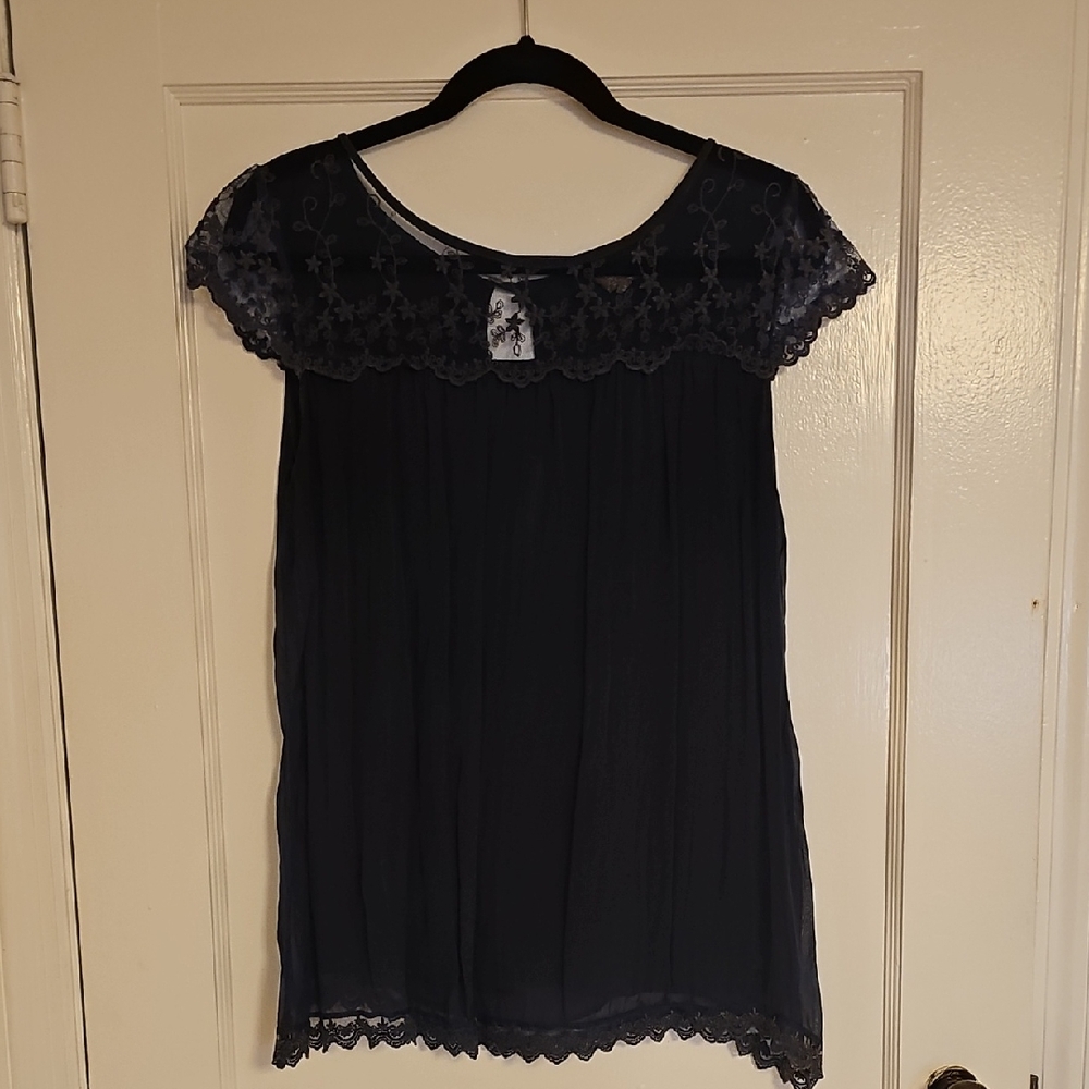 Elegant Navy Blue Lace Top